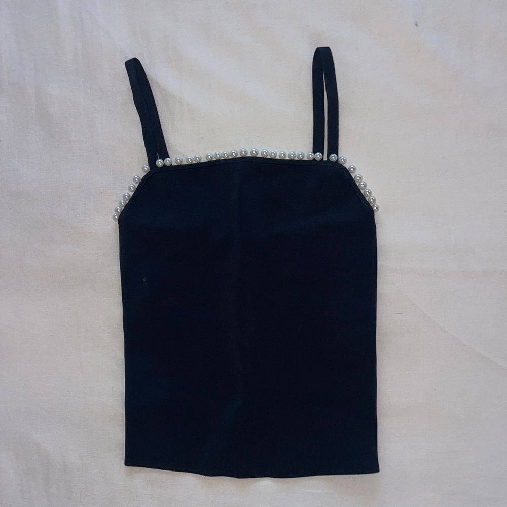 NWT Black Alice & Olivia Tank with Pearl Detail